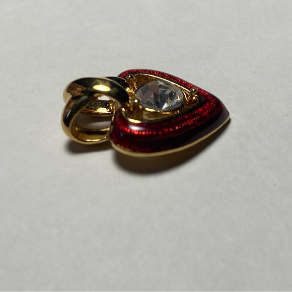 Vintage Monet Red Enamel Heart Rhinestone Pendant - Picture 3 of 3